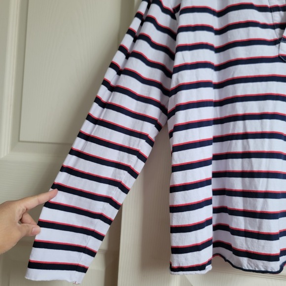Frank & Eileen Cotton Patrick Popover Henley Top Striped Size XL White Navy Red - Picture 11 of 12